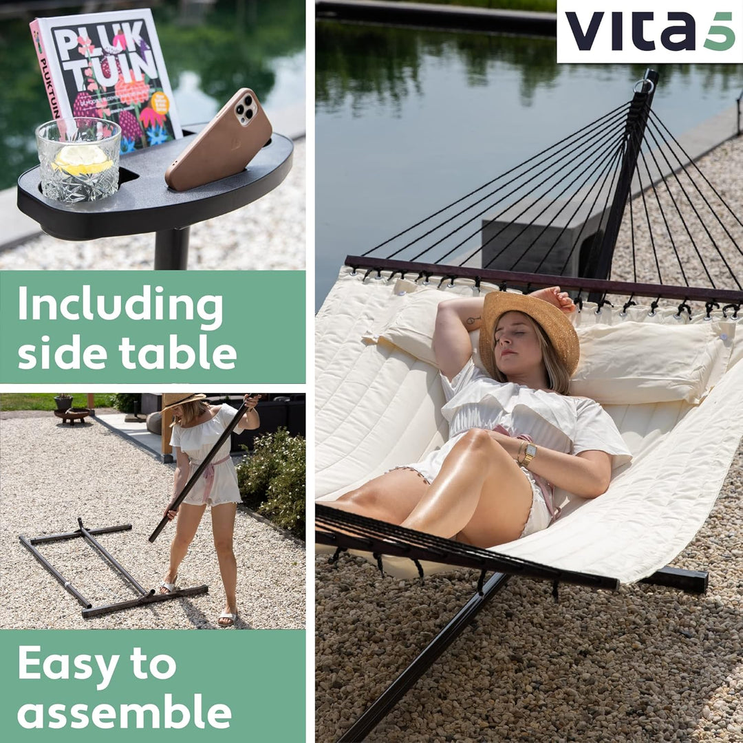 VITA5 Hängematte mit Gestell und Beistelltisch - Hängematte Outdoor für den Garten, Pool & Balkon -