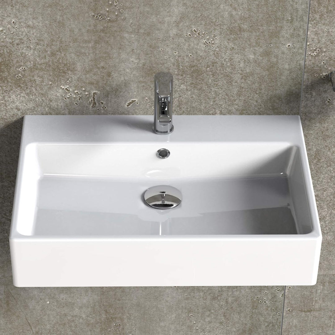 AQUA BAGNO Design Waschbecken aus hochwertiger Keramik, Hängewaschbecken im modernen Stil | 60 x 50