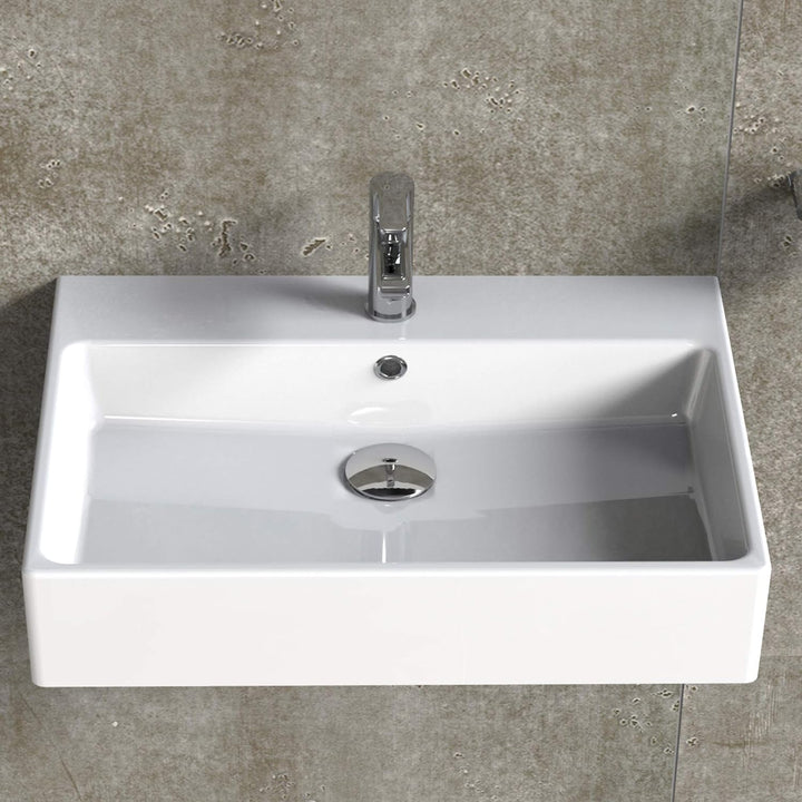 AQUA BAGNO Design Waschbecken aus hochwertiger Keramik, Hängewaschbecken im modernen Stil | 60 x 50