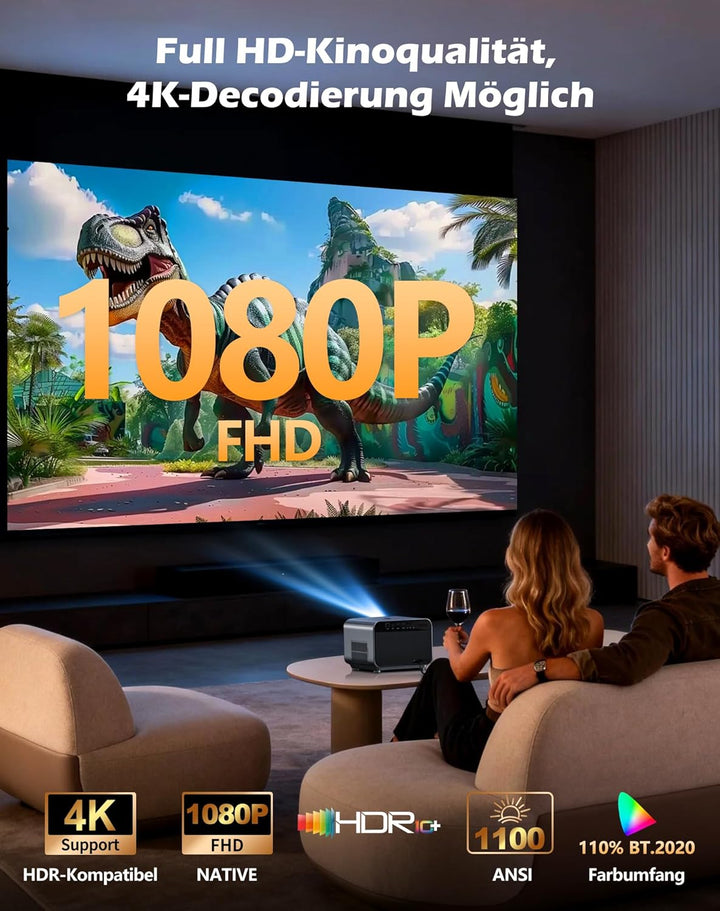 VGKE Beamer 4k Heimkino [Kompatibel mit Netflix & Dolby Audio] 1100 ANSI Projektor Full HD 1080p, Au