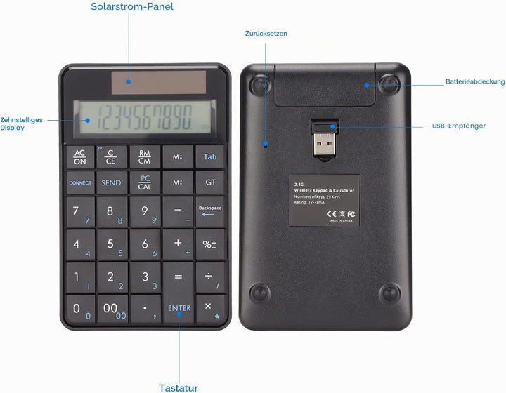 Annadue 2 in 1 Kabelloses Keypad mit Taschenrechner, 29 Tasten 2.4G Kabellos Nummernblock Ziffernblo