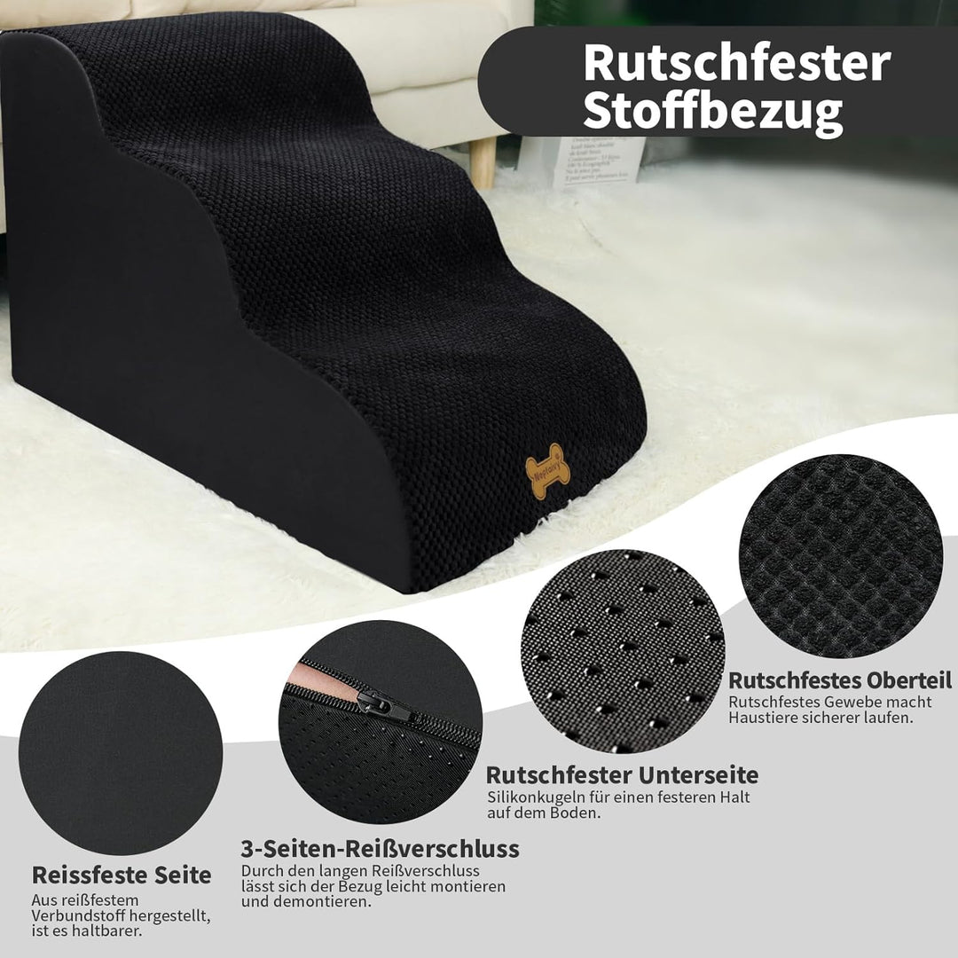 Nepfaivy Hundetreppe für Kleine Hunde 3-Stufig, Haustiertreppe für Bett und Sofa aus Hochdichtem Sch