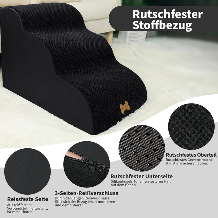 Nepfaivy Hundetreppe für Kleine Hunde 3-Stufig, Haustiertreppe für Bett und Sofa aus Hochdichtem Sch