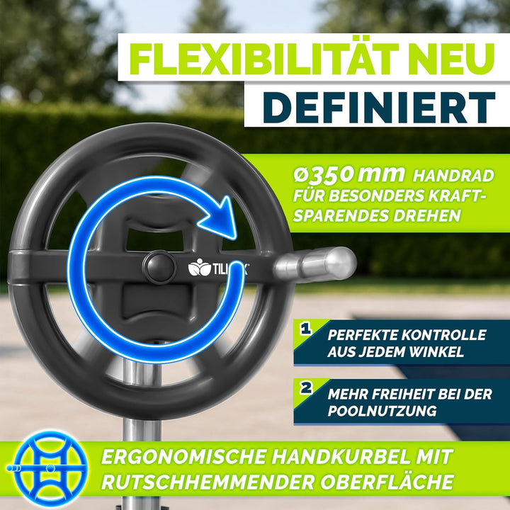tillvex Pool Aufroller Premium 3-5,70 m mit Vollgummireifen | Aufrollsystem für Solarfolie | Aufroll
