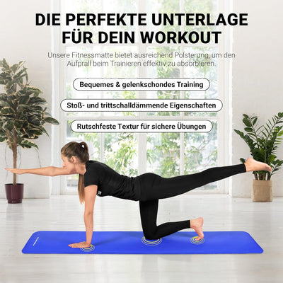 MSPORTS Gymnastikmatte Premium inkl. Tragegurt + Übungsposter + Workout App I Hautfreundliche Fitnes