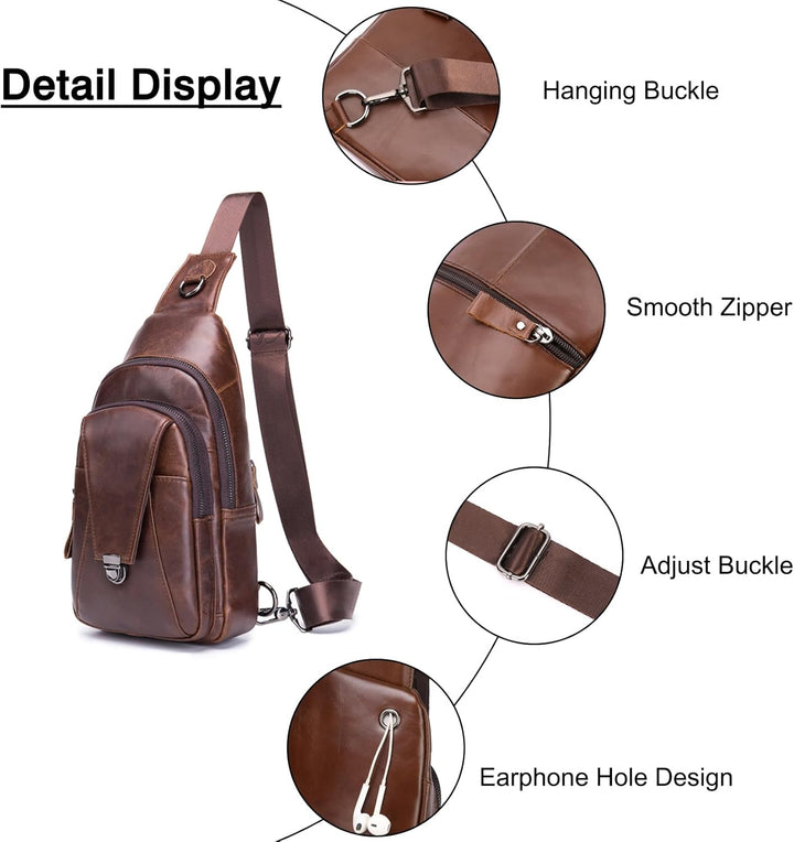 FANDARE Retro Brusttasche Leder Schultertasche Herren Sling Bag Geschäft Chest Bag Wasserdicht Umhän