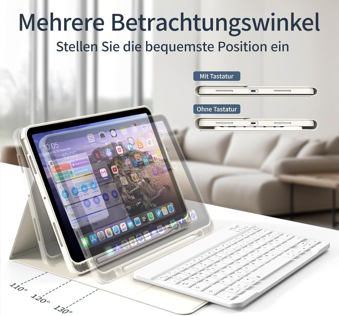Hülle mit Tastatur für iPad A16 11. Generation 2025, für iPad 10. Generation 2022 10,9 Zoll, Bluetoo