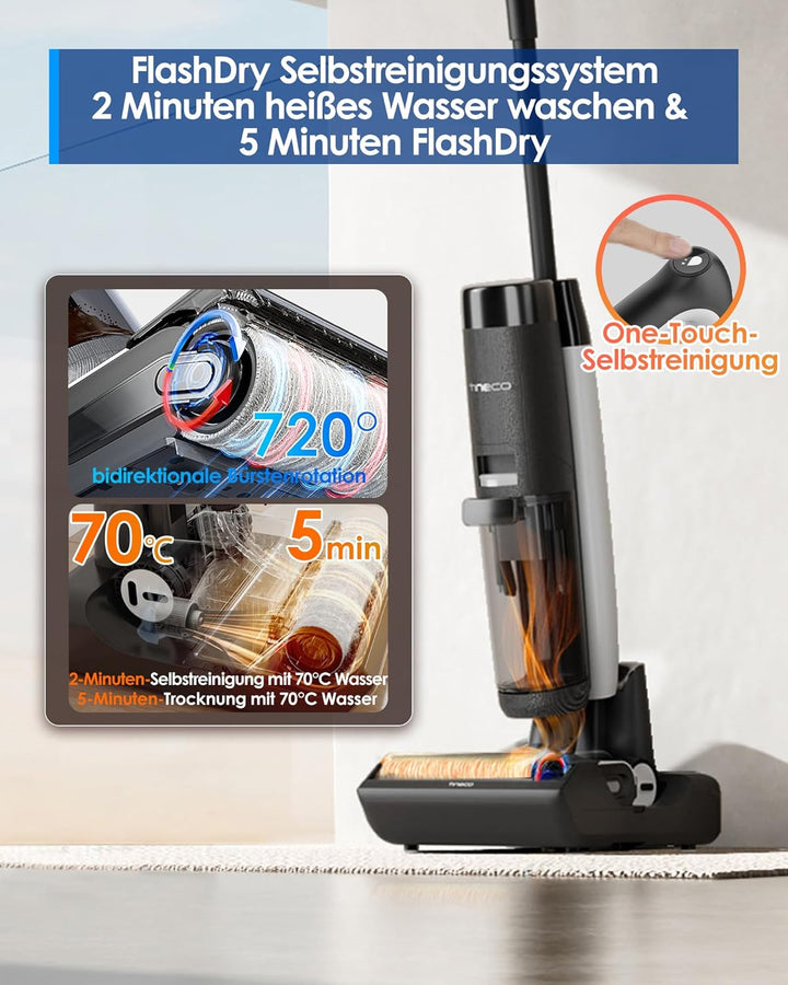 Tineco Floor ONE S7 FlashDry Nass Trockensauger, 70°C Heissluft-Schnell-Trocknung, Doppelseitige Kan