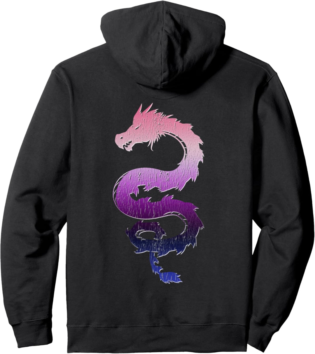 Genderfluid Japanese Dragon Genderqueer Pride Back Design Pullover Hoodie