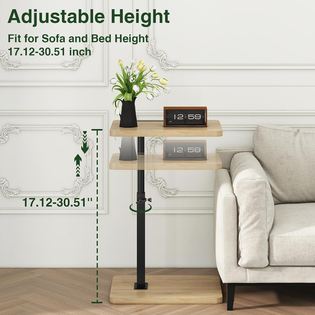 IBUYKE Beistelltisch C Form, 360° Rotierbarer und Höhenverstellbar Sofatisch, Couchtisch für schmale