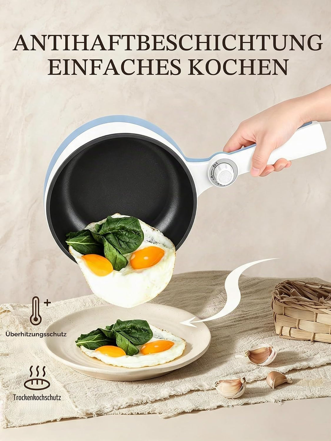 Audecook Elektrischer Topf mit Dampfgarer, 1.7L Mini Elektrische Bratpfanne für Wohnheim Antihaftbes