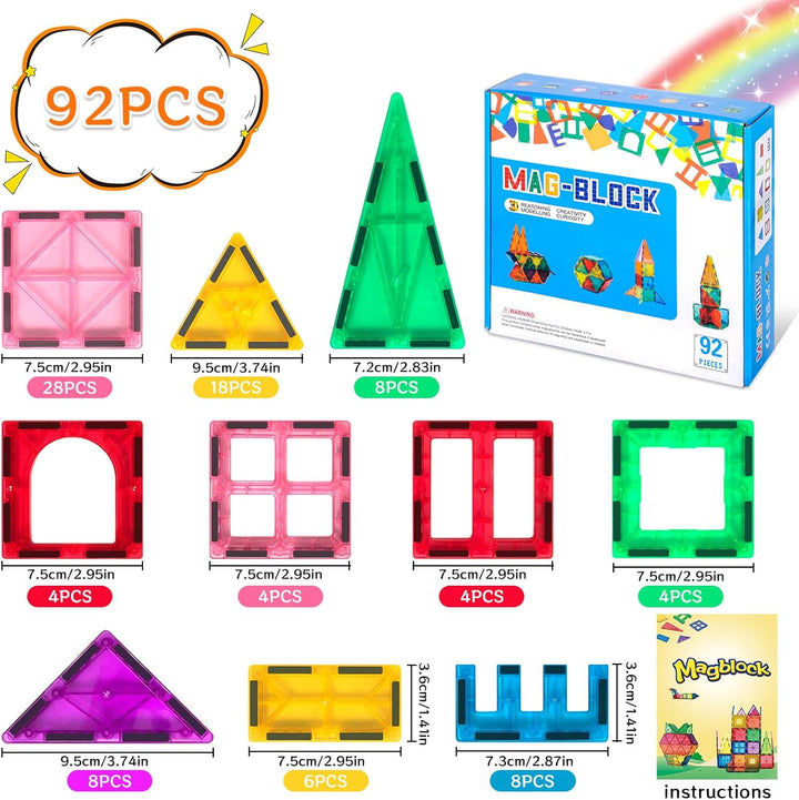 92Pcs Magnetische Bausteine Spielzeug, Magnetisches Bauspielzeug, Puzzle Baustein Spielzeug, Magneti