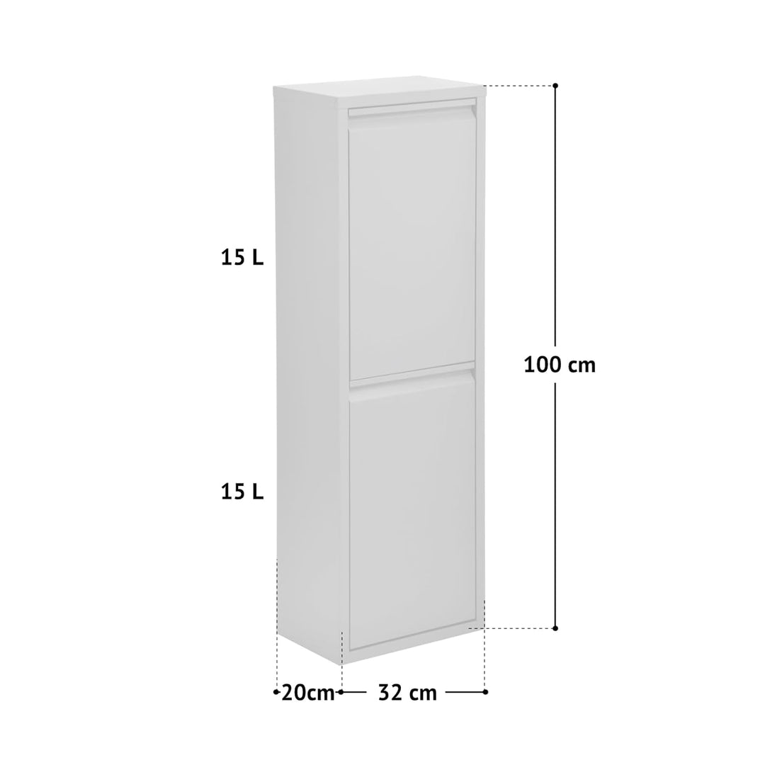 SVITA V2X15 Mülleimer 30 Liter (2 x 15L) Abfallsammler Abfalleimer Mülltrennung vertikal Ordnung uni