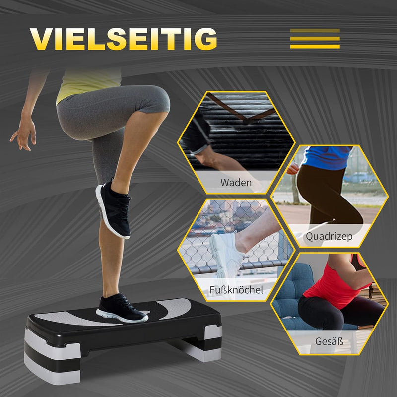 HOMCOM Steppbrett Aerobic-Stepper höhenverstellbar mit 3 Stufen (10/15/20 cm) Fitness Heimtrainer fü