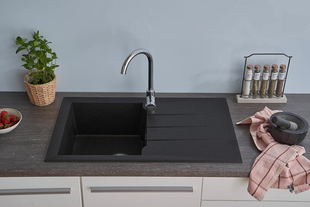 respekta Spüle Granitverbundspüle Granitspüle Einbauspüle 81 x 50 cm schwarz, 81 x 50 cm Schwarz