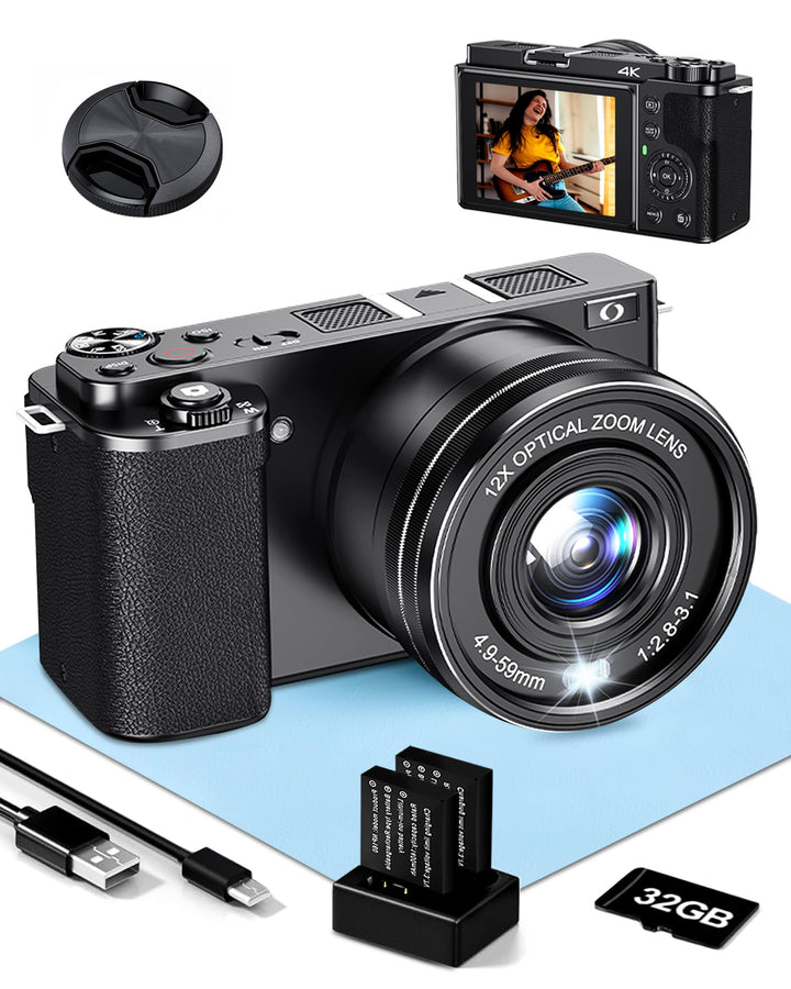 Digitalkamera 1080P, 48 Megapixel 12X Optischer Zoom Fotokamera, optischer Bildstabilisator Vlog Kam