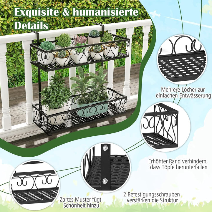 RELAX4LIFE Blumentopfhalter Balkon 2-Tier, Hängendes Blumenregal Metall, Hängeregal mit verstellbare
