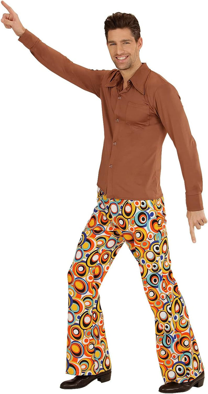 shoperama 70er Jahre Retro Hemd mit und ohne Muster Disco Herren Kostüm Siebziger Schlager S-M Braun