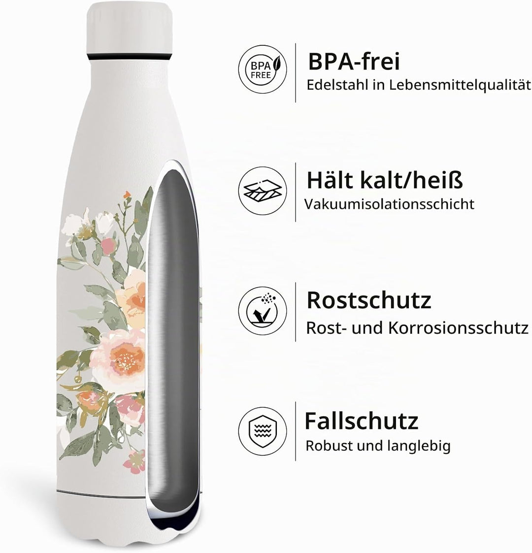 Grsta Trinkflasche Kinder 500ml, Trinkflasche Edelstahl BPA- Freie, Wasserflasche Auslaufsicher, Was