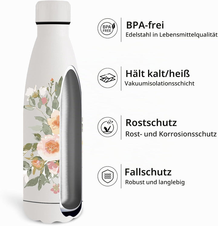Grsta Trinkflasche Kinder 500ml, Trinkflasche Edelstahl BPA- Freie, Wasserflasche Auslaufsicher, Was