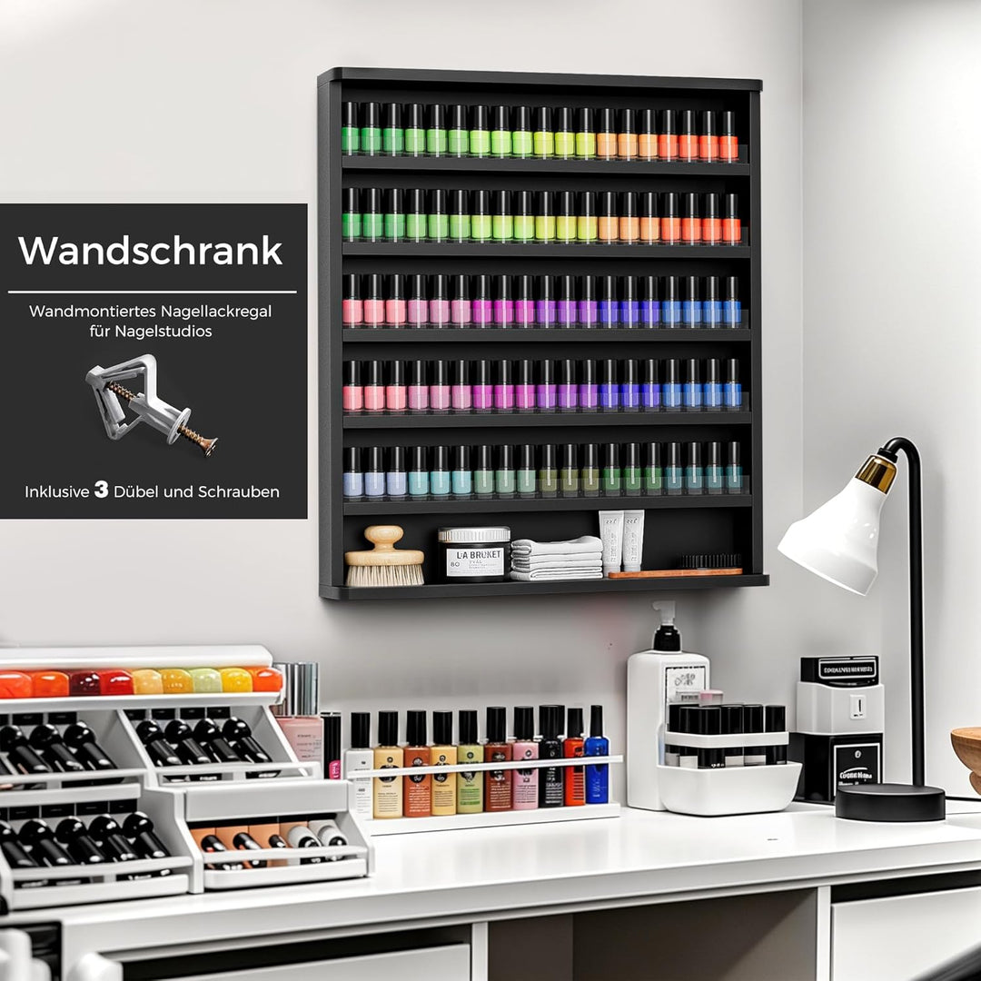 Nagellackregal Wandmontage mit 6 Ebenen, Stabiler Nagellack Organizer aus MDF & Acryl, Wandregal für