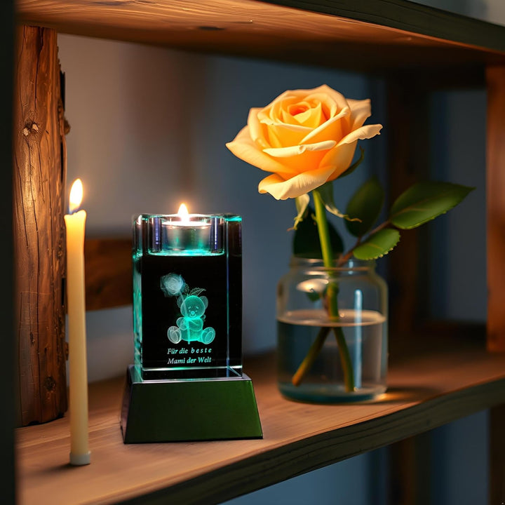 Kaltner Präsente Stimmungslicht - EIN ganz besonderes Geschenk: LED Kerze/Kristall Glasblock / 3D-La
