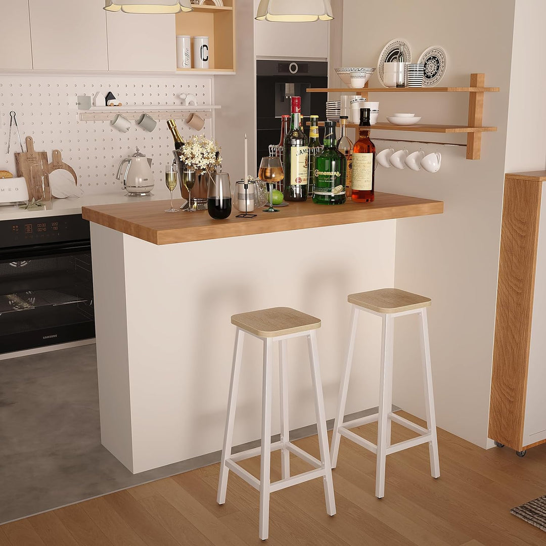 YMYNY 2er Set Barstühle, Küchenstühle, Barhocker, Holzoptik mit Metallrahmen, Industriestil, 28 x 29