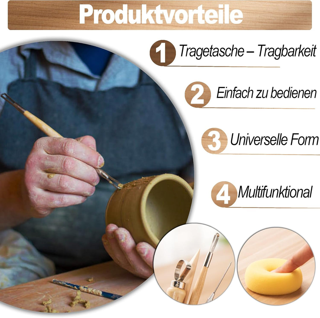 LINPHCEY Modellierwerkzeug-Set aus Ton, einfach zu bedienen, doppelseitiges Polymer- und Keramik-Sch