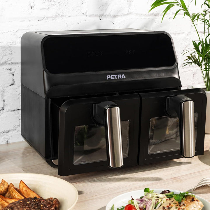 Petra PT5196GWVDE 7,6-l-Doppel-Heissluftfritteuse - Fritteuse ohne Öl, Ölfreier Kocher, Doppelschubl
