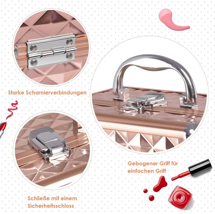 COSTWAY Beauty Case Schminkkoffer Kosmetikkoffer, Schmuckkoffer 23 x 15 x 18cm, Friseurkoffer mit Sp