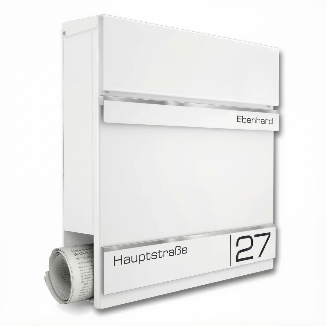 Metzler Briefkasten Weiss - Postkasten mit individueller Laser Gravur - RAL9016 Verkehrsweiss - Wand