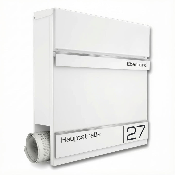 Metzler Briefkasten Weiss - Postkasten mit individueller Laser Gravur - RAL9016 Verkehrsweiss - Wand
