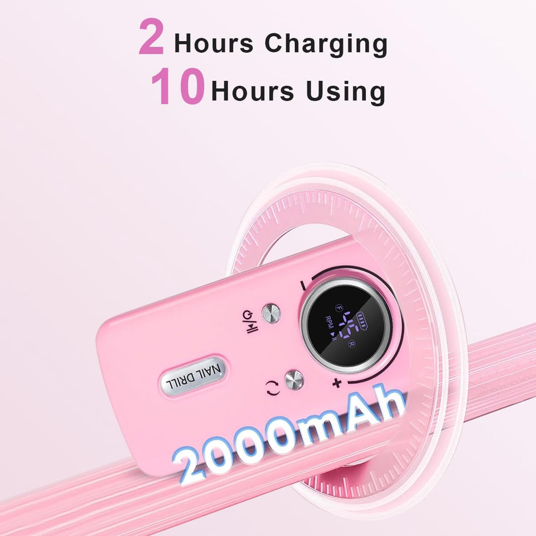 Elektrische Nagelfeile/Nagelfräser 45000 U/min [LCD+12 Köpfe] – Leise aufladbare Nagelmaschine mit 1