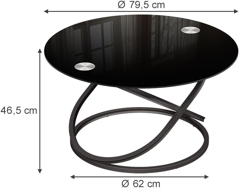 Vicco Couchtisch Calgary, Schwarz Hochglanz, 79.5 x 46.5 cm mit Glasfläche, zur Nutzung als Ablage-