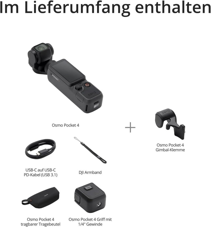 DJI Osmo Pocket 4 Standard Combo, Pocket Gimbal Vlog Kamera, 1″ CMOS und 4K/240fps, 3-Achsen-Stabili