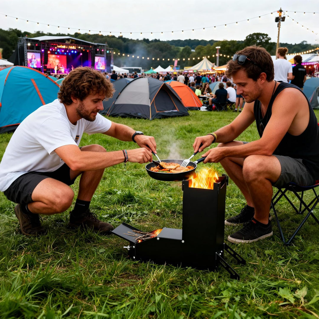 UISEBRT Raketenofen aus dickem Stahl,Tragbar Rocket Stove Stecksystem,Holzofen Campingkocher Camping