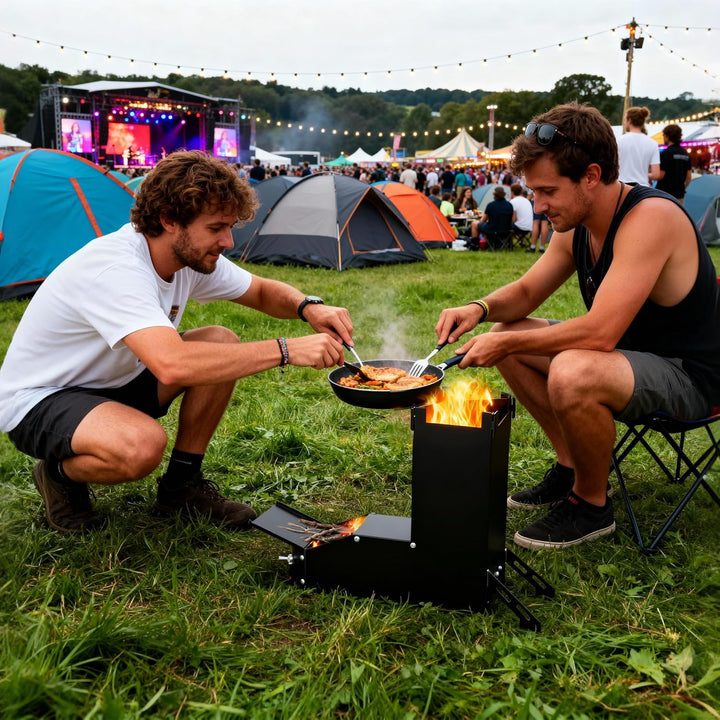UISEBRT Raketenofen aus dickem Stahl,Tragbar Rocket Stove Stecksystem,Holzofen Campingkocher Camping
