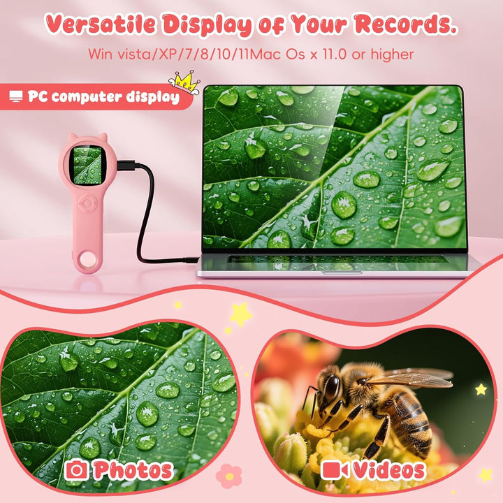 Ashfly Handheld mikroskop für Kinder, 2,0" IPS-Bildschirm 200X tragbares Taschenmikroskop für Kinder