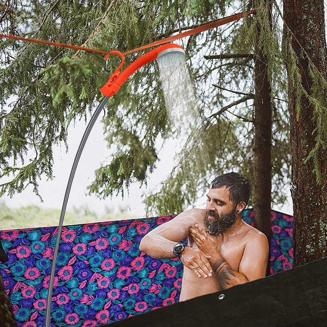 FIVMEN Campingdusche Camping Dusche Outdoor mit Pumpe 2200mAh Akku Haken und Saugnäpfe, Camping Show