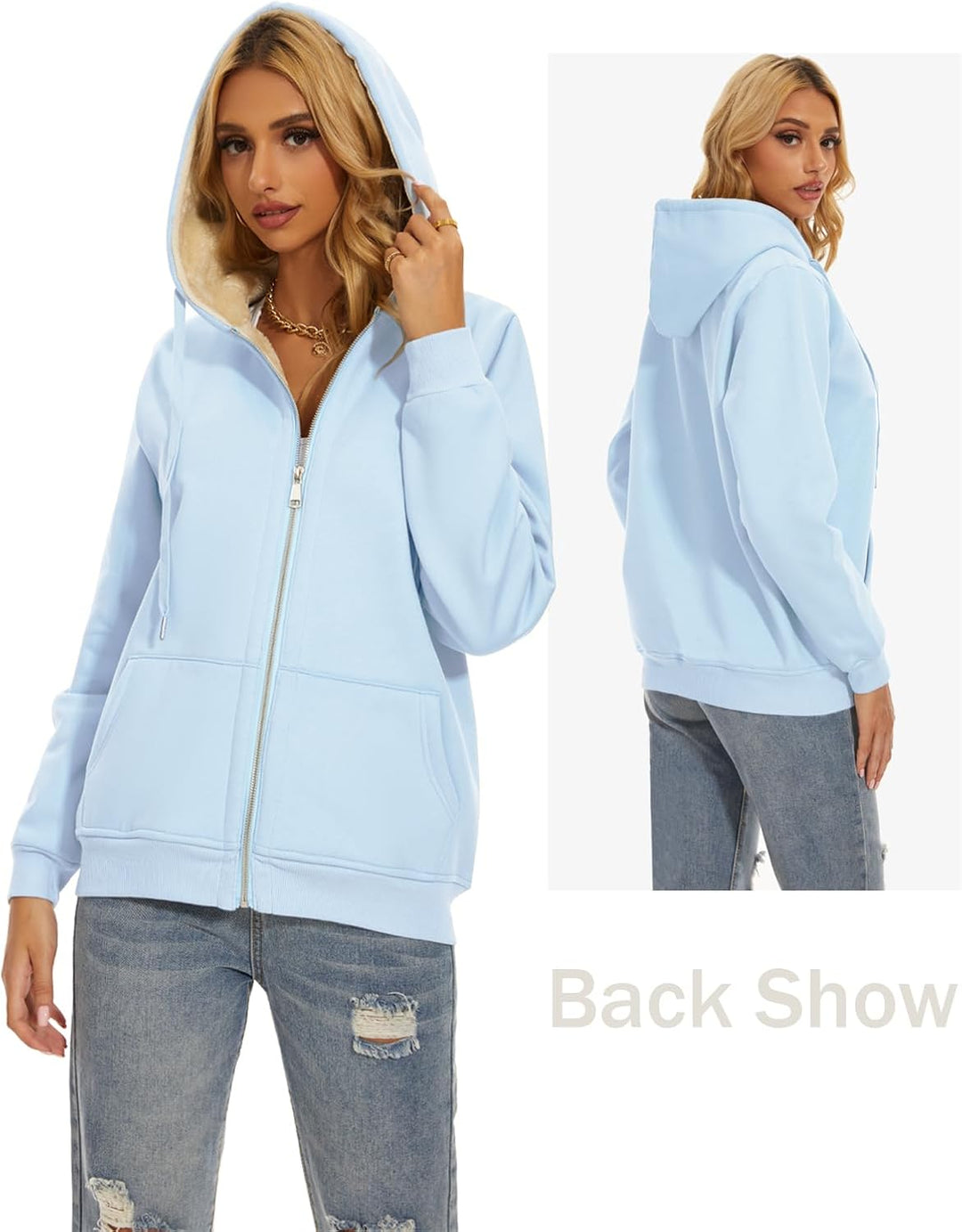 MOVE BEYOND Sweatjacke Damen Kapuzenjacke Hoodie Fleece mit Zipper Fleecepullover Fleecejacke mit Ka