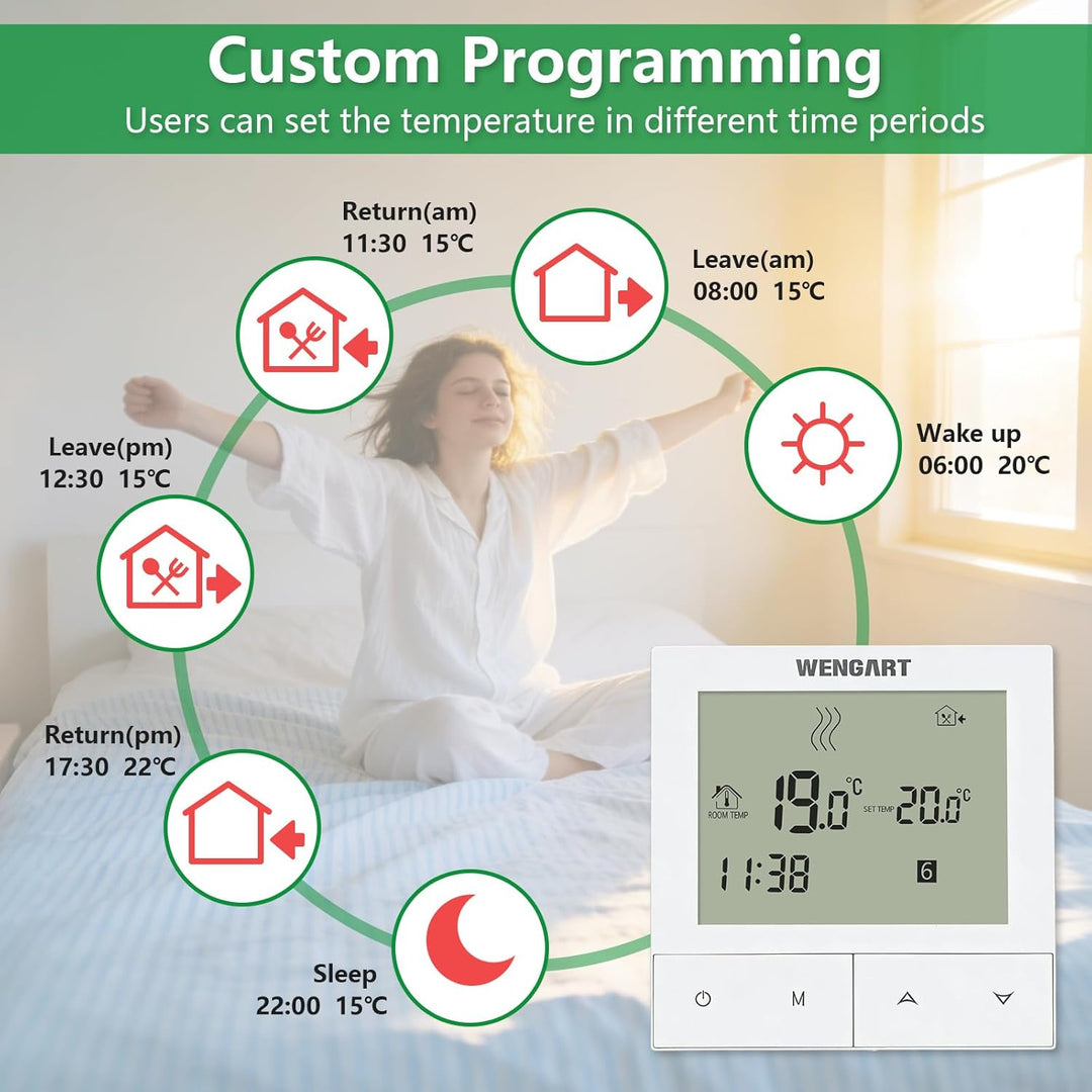 Wengart Thermostat für Fussbodenheizung WG372,AC230V 3A LCD-Anzeige, manueller Programmiermodus opti