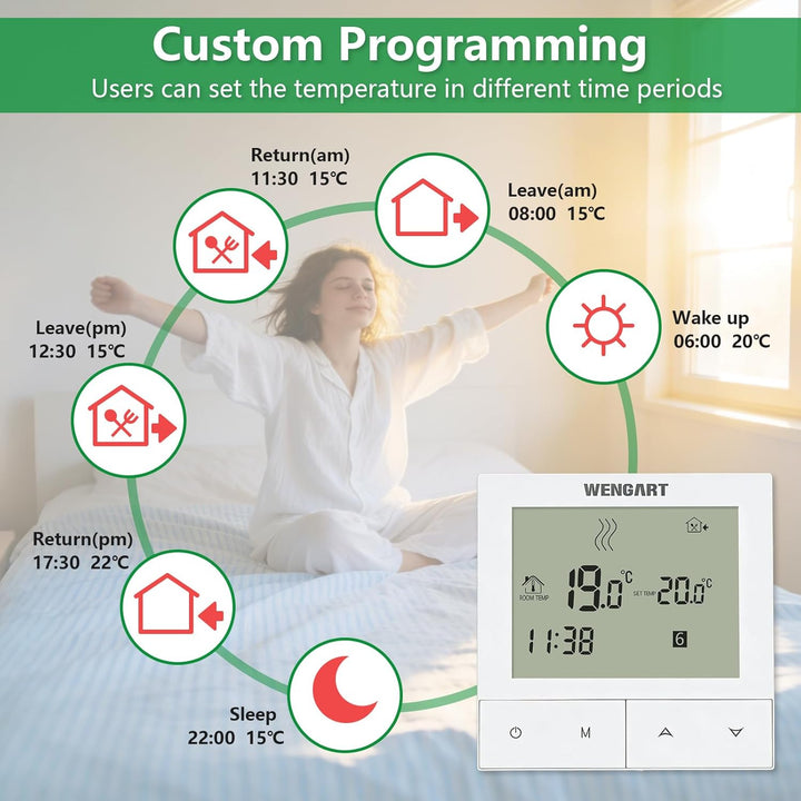 Wengart Thermostat für Fussbodenheizung WG372,AC230V 3A LCD-Anzeige, manueller Programmiermodus opti