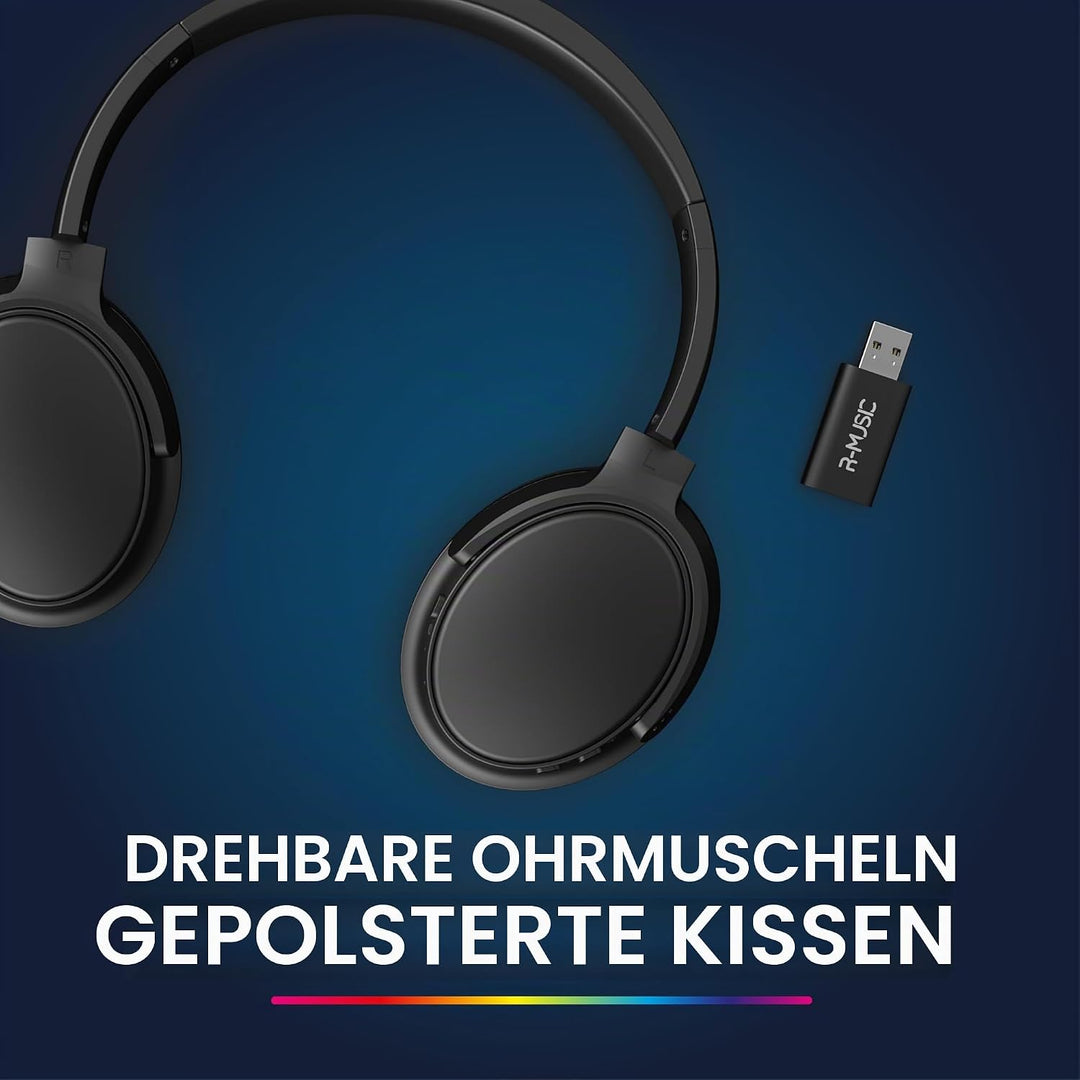 R-MUSIC RM306841 – Kabellose TV-Kopfhörer mit USB-Empfänger 2,4 GHz – 12 Stunden Akkulaufzeit – FM-R