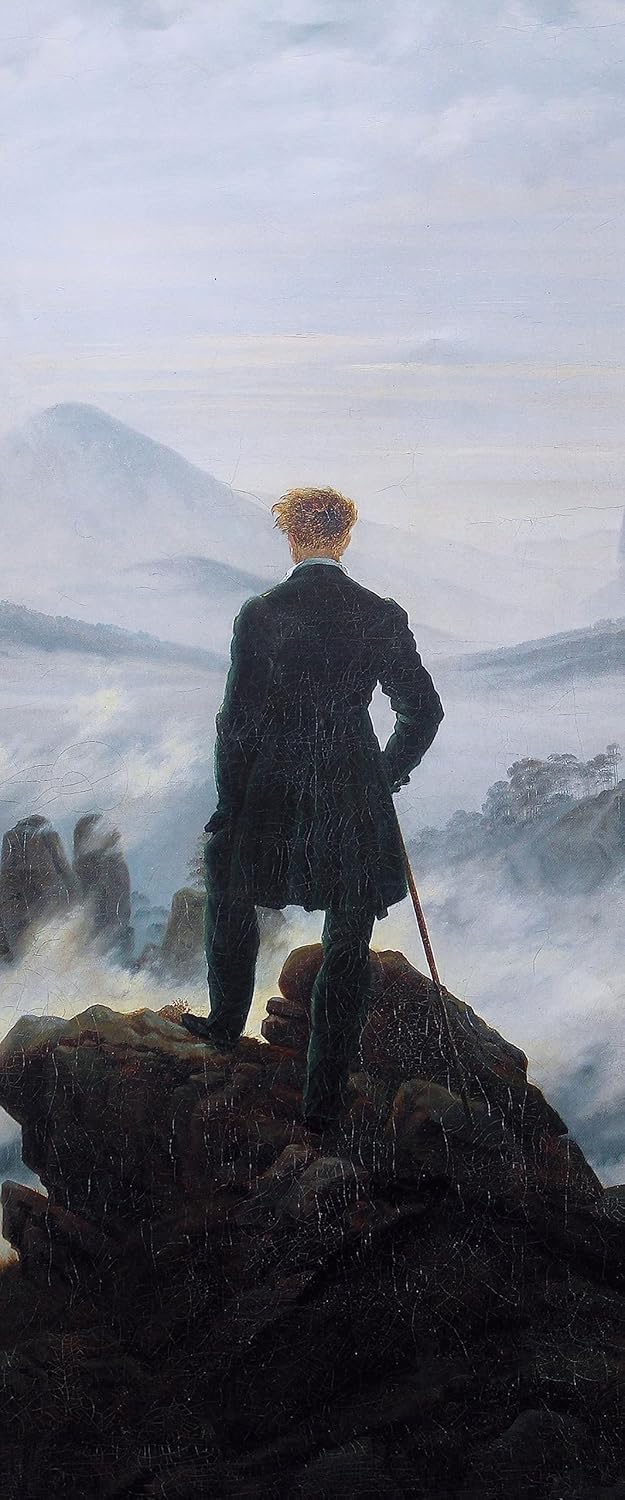 Pixxprint Glasbild Panorama, Wandbild aus Echtglas, Caspar David Friedrich - Wanderer über dem Nebel