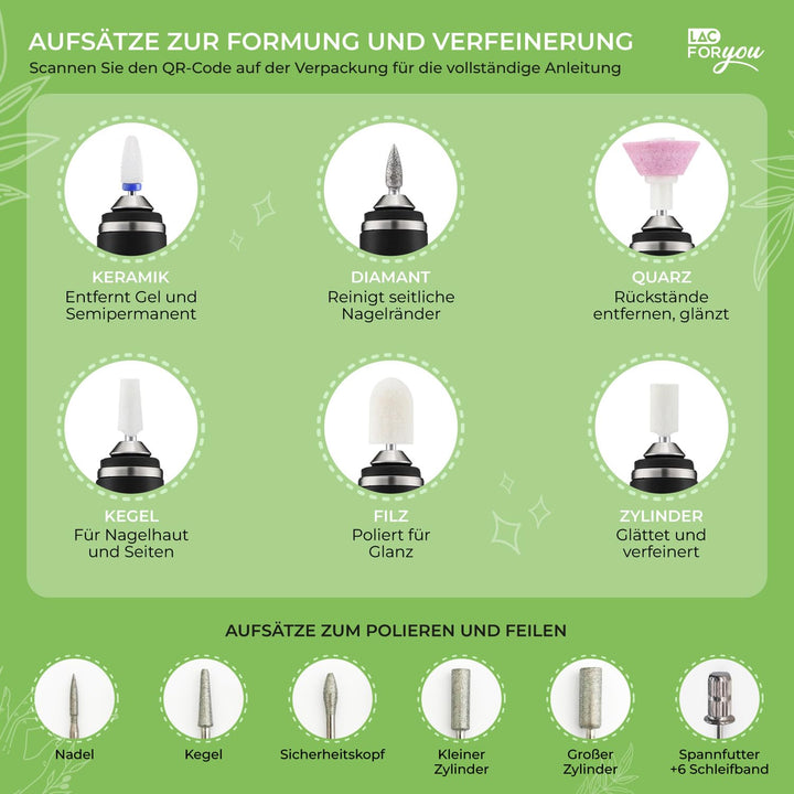 LAC FOR YOU Tragbare Nagelfräser USB-C 4 Geschwindigkeiten, Elektrische Nagelfeile für Maniküre und