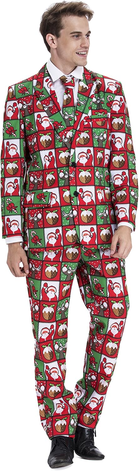 U LOOK UGLY TODAY Herren Lustige Weihnachtsanzüge für Weihnachten Party Kostüm Festliche Anzug aus S