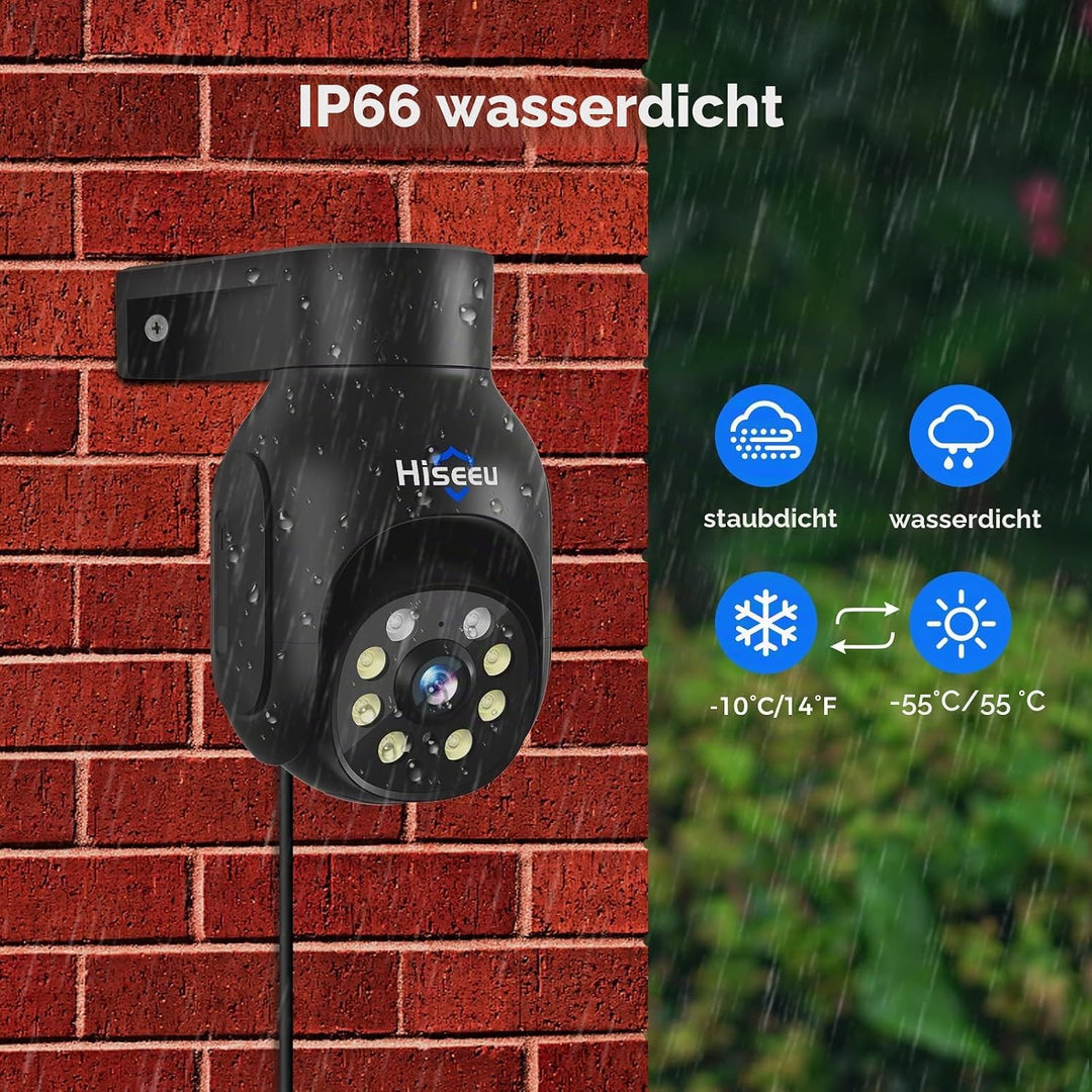 Hiseeu 5 MP Überwachungskamera Aussen-WLAN mit automatischer Verfolgung, 350°/90° schwenkbar, Farbna