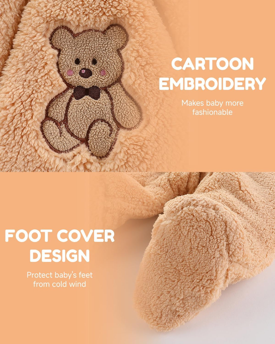 JiAmy Baby Winter Overall Mit Kapuze Schneeanzüge Outfits Fleece Bär Strampler Jungen Mädchen Jumpsu