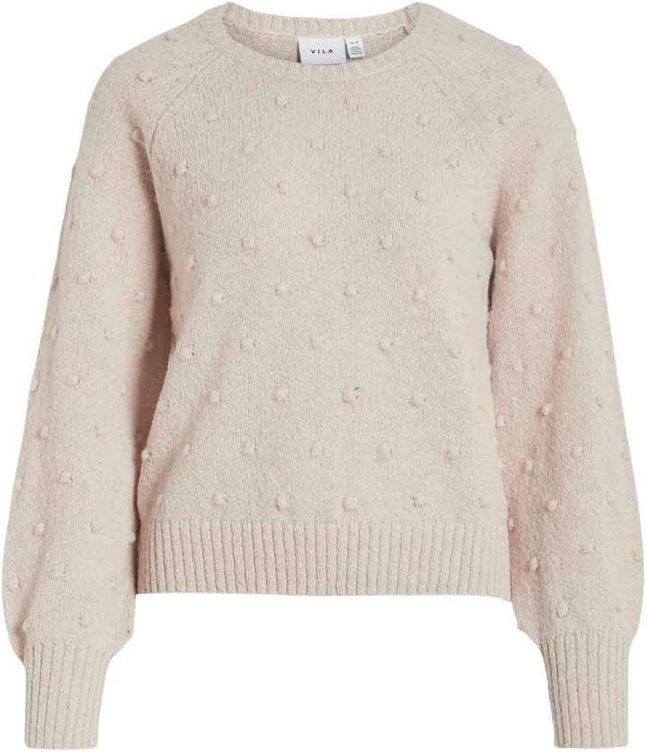 Vila Damen Vituli L/S O-Neck Knit Top/Su/Pb Strickpullover L Beige, L Beige