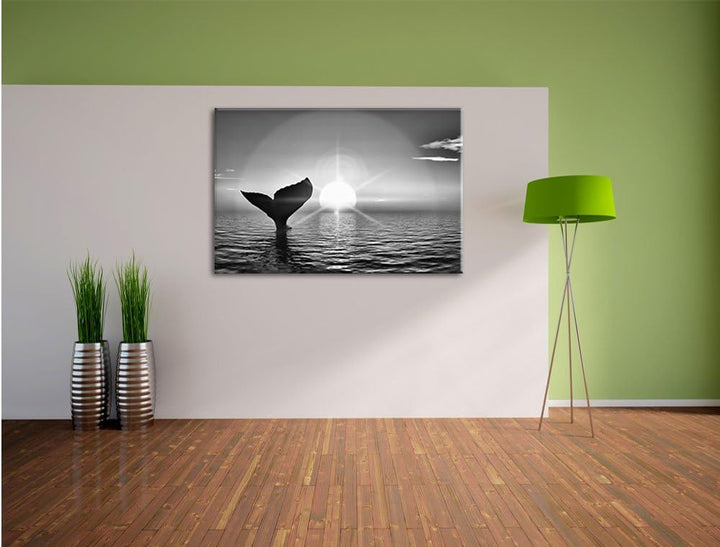 Pixxprint Walflosse im Sonnenuntergang / 100x70cm Leinwandbild bespannt auf Holzrahmen/Wandbild Kuns